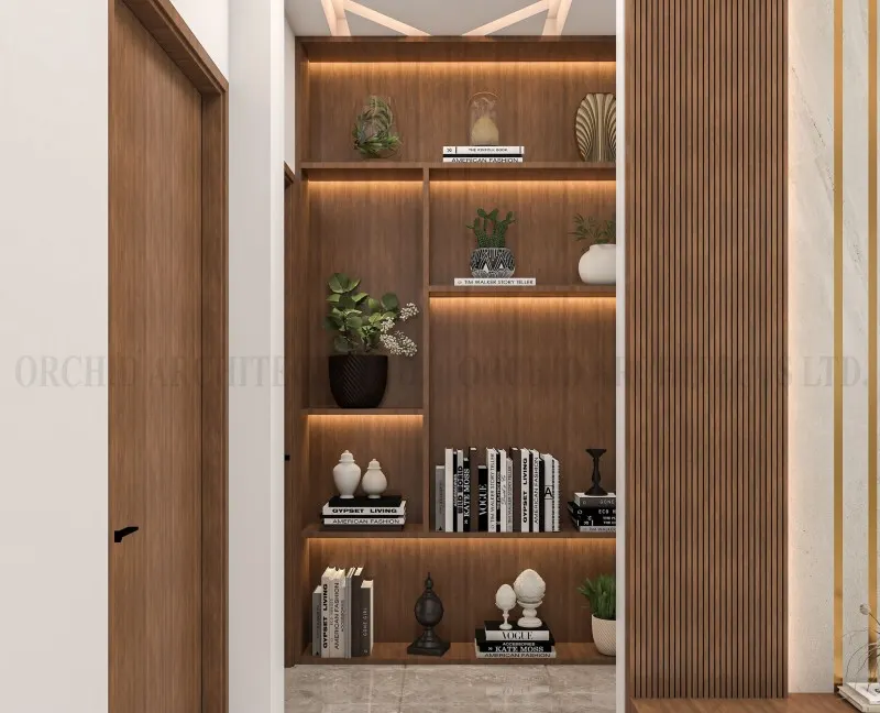Custom display shelf with warm lighting