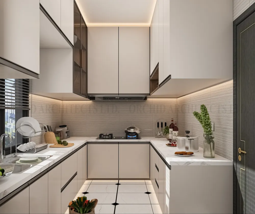 Modular U-Shaped Kitchen by Orchid Architects